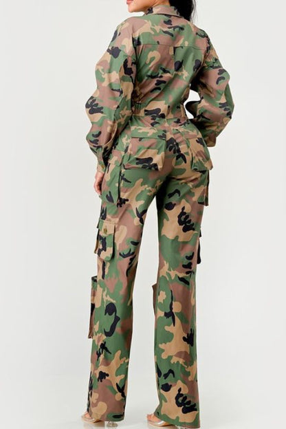 Frontline Camo Ruffle Sleeve Jumpsuit