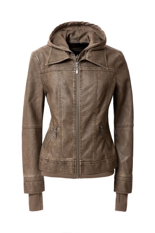 Women's Hooded Leather Jacket