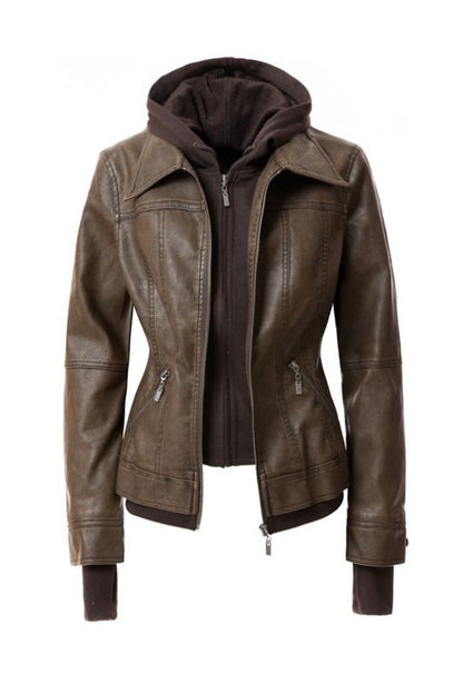 Women's Hooded Leather Jacket