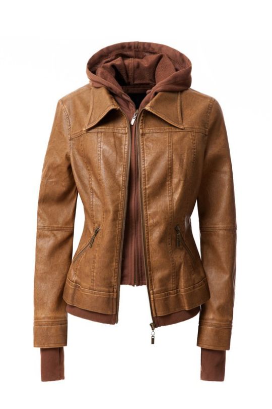 Women's Hooded Leather Jacket