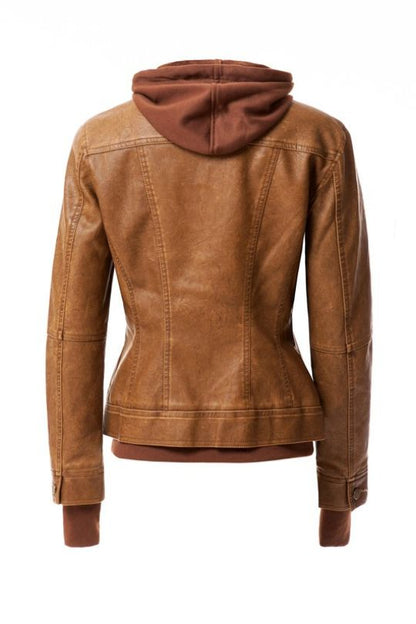 Women's Hooded Leather Jacket