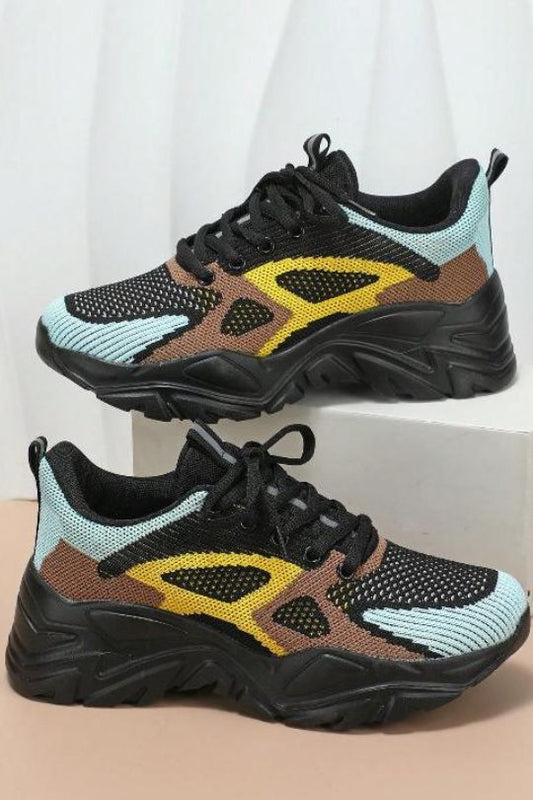 Black and Yellow Chunky Sole Running Shoes