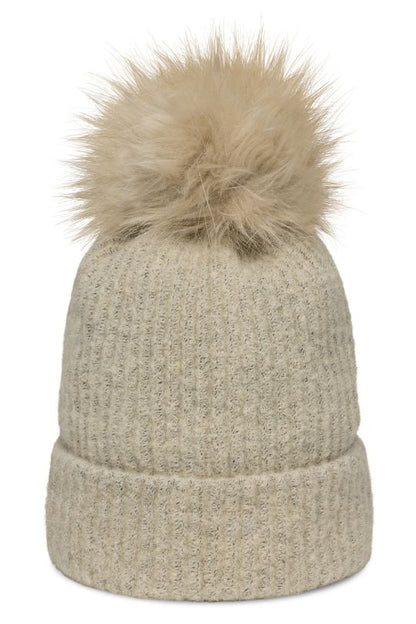 Fluffy Pom-Pom Columbia Beanie Hat