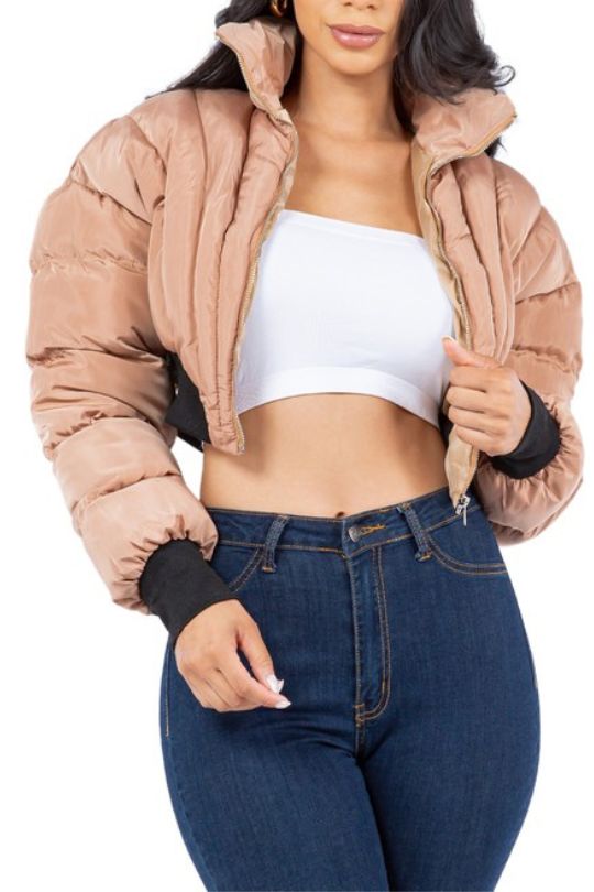 Chic Cropped Long Sleeve Puffer Jacket