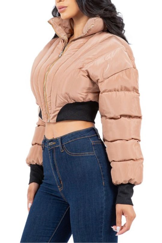 Chic Cropped Long Sleeve Puffer Jacket