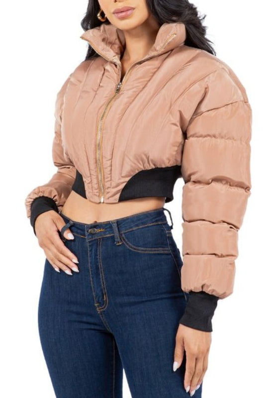 Chic Cropped Long Sleeve Puffer Jacket