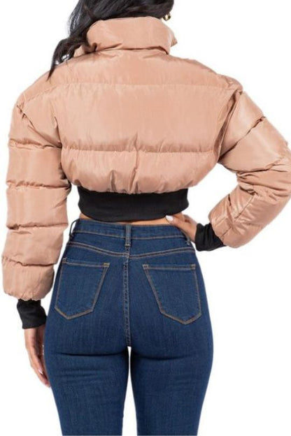 Chic Cropped Long Sleeve Puffer Jacket