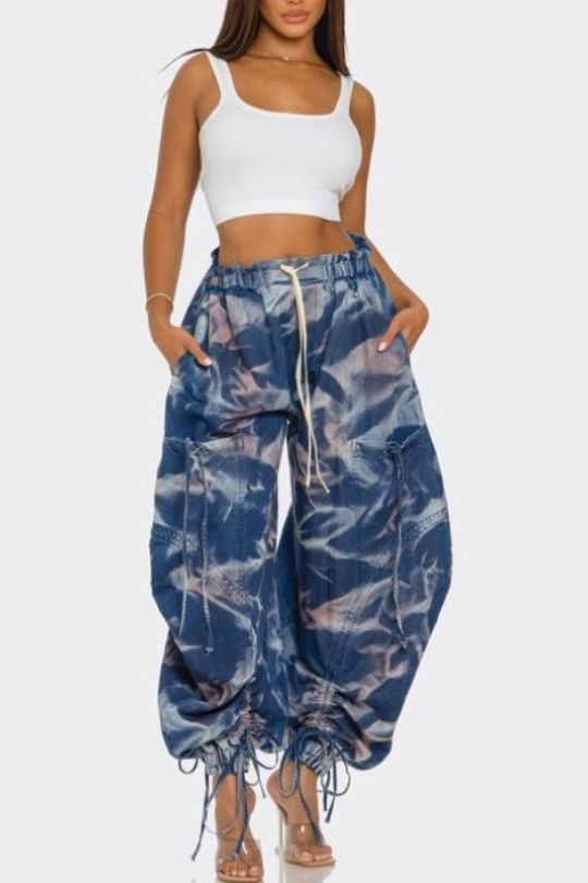 Urban Chic Drawstring Denim Cargo Pants