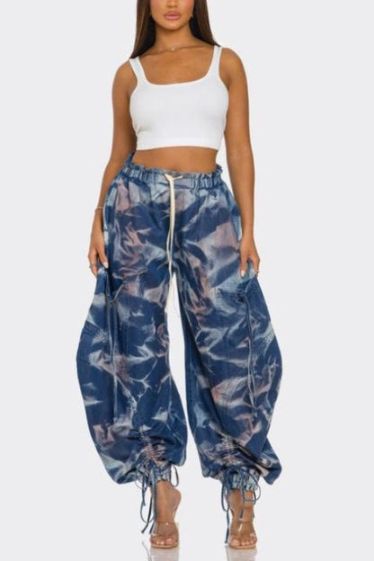 Urban Chic Drawstring Denim Cargo Pants