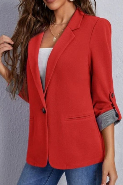 Lapel Collar Roll-Tab Sleeve Blazer