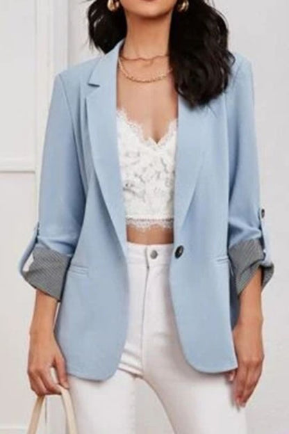 Lapel Collar Roll-Tab Sleeve Blazer