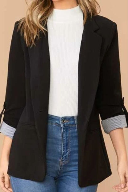 Lapel Collar Roll-Tab Sleeve Blazer