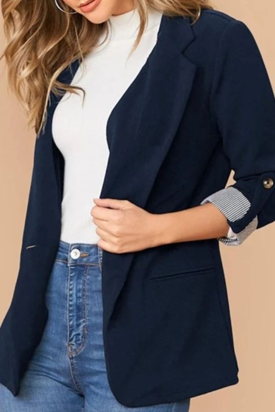 Lapel Collar Roll-Tab Sleeve Blazer