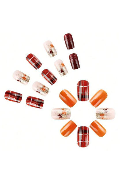 24pcs Maple Leaf Shiny Nail Art False Nail Set