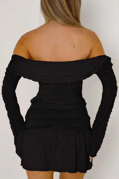 Twisted Ruffled Off-Shoulder Long Sleeve Top