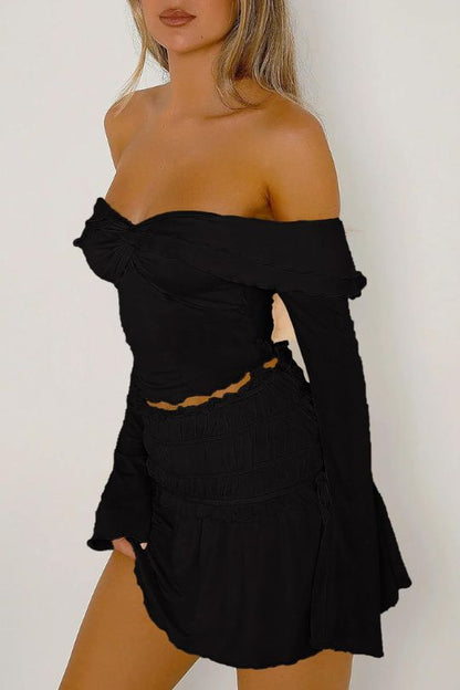 Twisted Ruffled Off-Shoulder Long Sleeve Top