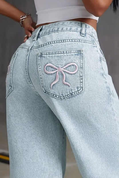 Women's Bow Detail Wide Leg Jeans