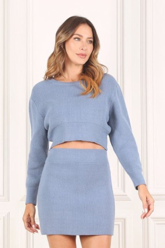 Women's Ribbed Knit Crop Top & Skirt Set