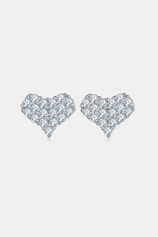 Elegant Moissanite Sterling Silver Heart Stud Earrings