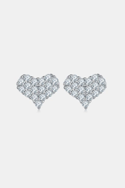 Elegant Moissanite Sterling Silver Heart Stud Earrings