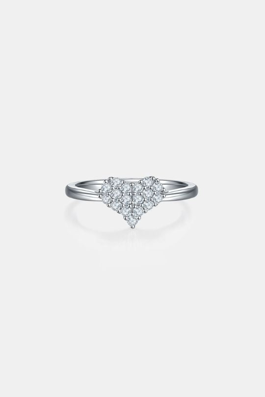 Elegant Moissanite Sterling Silver Heart Diamond Ring