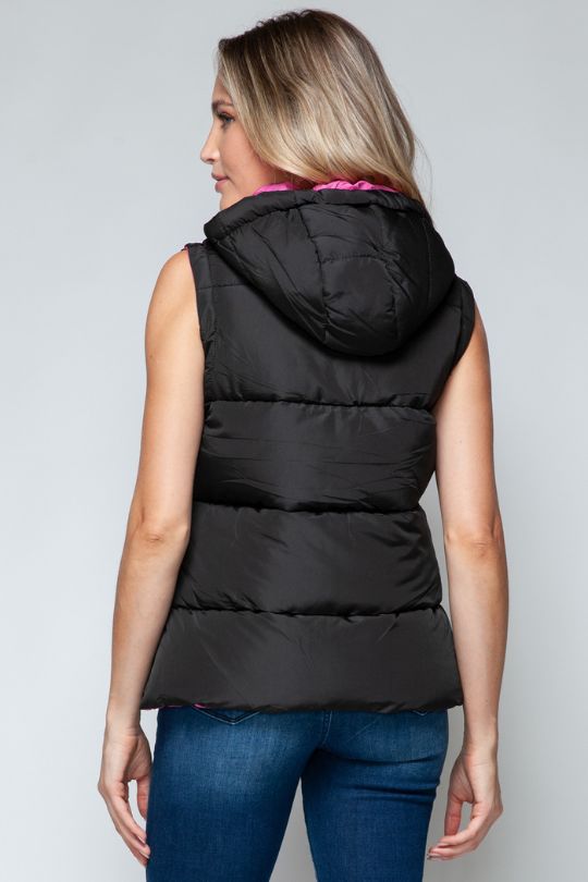 Snap and Zipper Hooded Vest Jacket