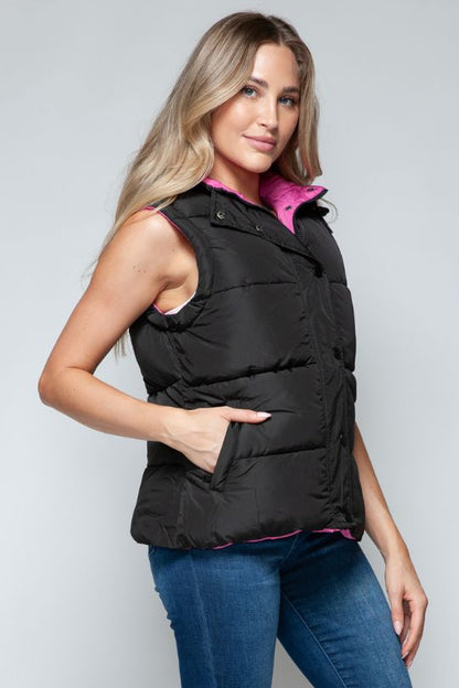 Snap and Zipper Hooded Vest Jacket