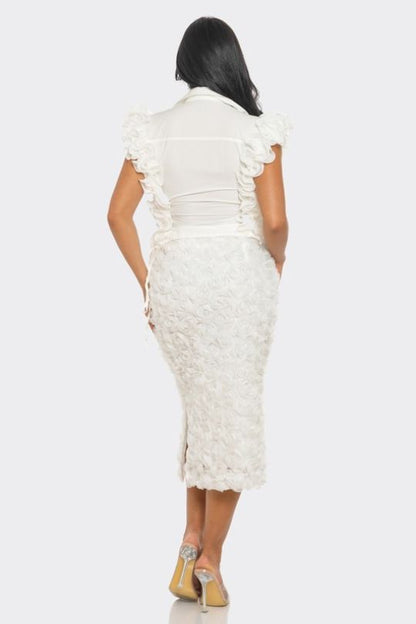 Elegant Rose Ruffle Embellished Skirt Set