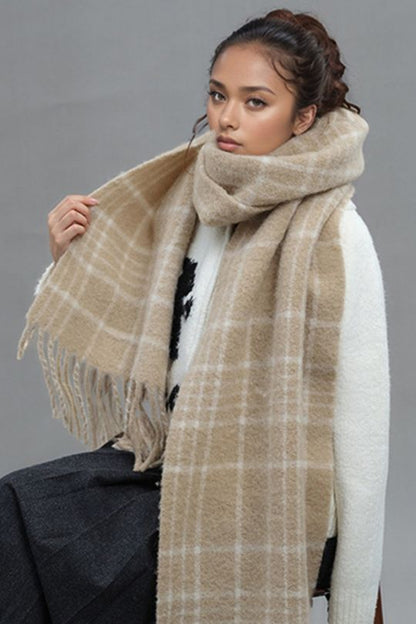 Women's Oversized Fringe Plaid Thermal Scarf