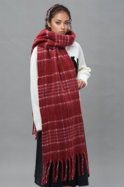 Women's Oversized Fringe Plaid Thermal Scarf