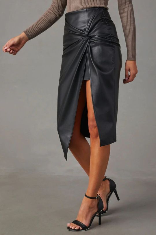 High Waist Twist Detail Ruched Skirt