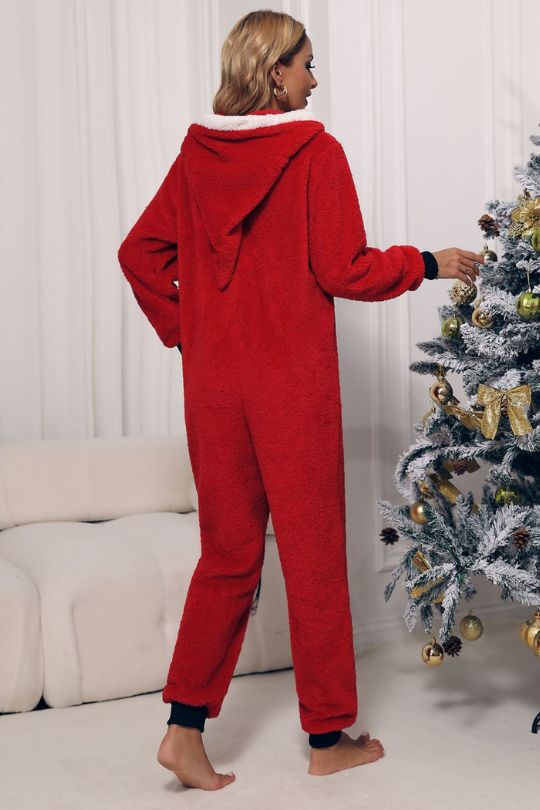 Long Sleeve Hooded Teddy Lounge Jumpsuit