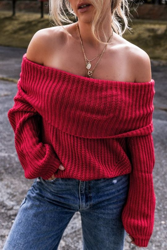 Women's Off Shoulder Long Sleeve Sweater