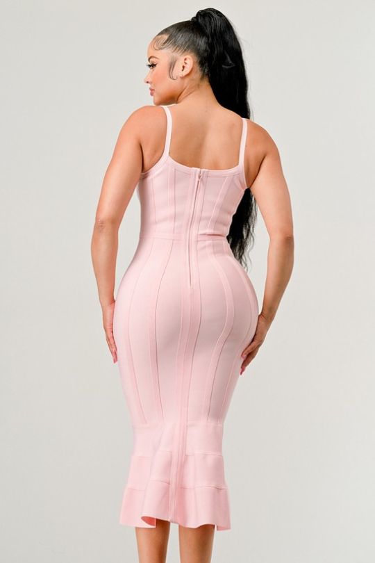 Pink Seamless Spaghetti Strap Midi Dress