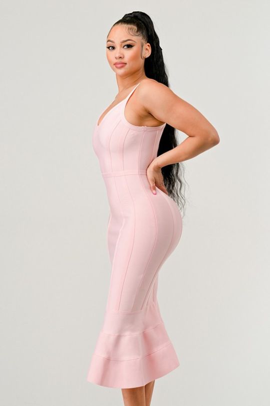 Pink Seamless Spaghetti Strap Midi Dress