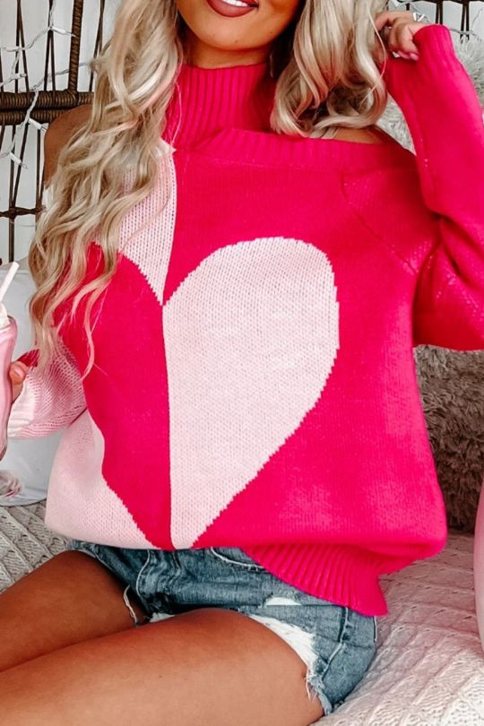 Hot Pink Hollow Shoulder Sweater