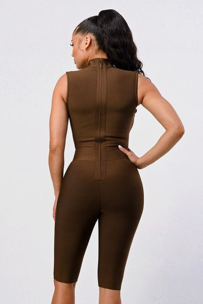 Brown Fitted Criss Cross Romper