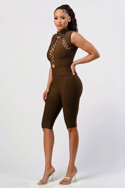 Brown Fitted Criss Cross Romper