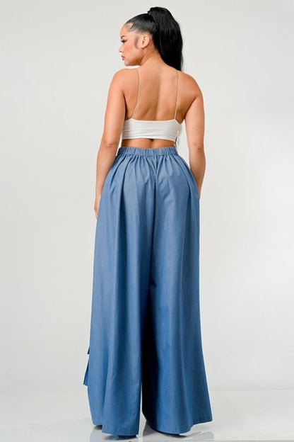 Chic Blue Wide Leg Cargo Pants