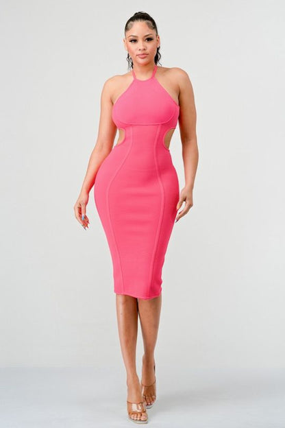 Halter Neck Cut Out Fitted Dress