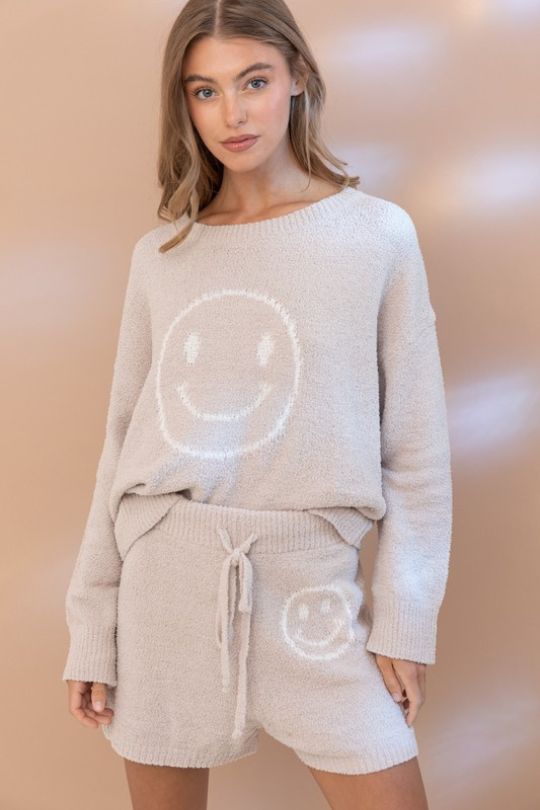 Happy Face Cozy Soft Top with Shorts Set