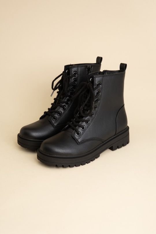 Black Chunky Lace-Up Combat Boots