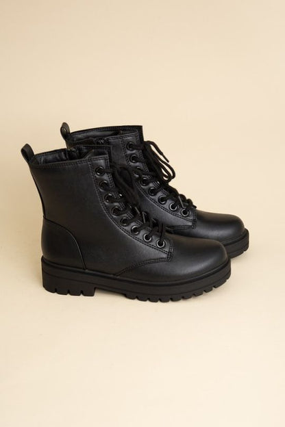 Black Chunky Lace-Up Combat Boots