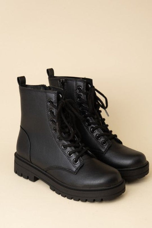 Black Chunky Lace-Up Combat Boots