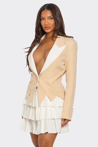 Modern Two-Tone Blazer Dress