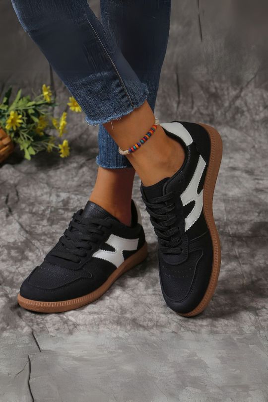 Low Top Lace Up Flat Sole Sneakers