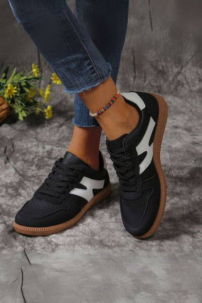 Low Top Lace Up Flat Sole Sneakers
