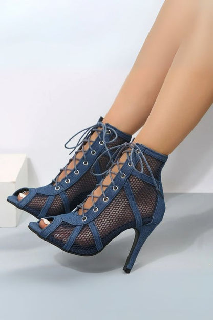 Women's Mesh Net Peep Toe Stiletto Heels