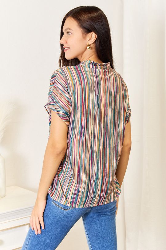 Multicolored Stripe Notched Neck Blouse