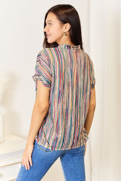 Multicolored Stripe Notched Neck Blouse